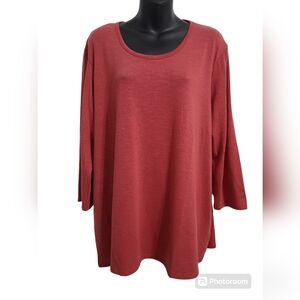 Classic Editions Rose Lightweight Knit 3/4 Sleeve Crew Neck Top